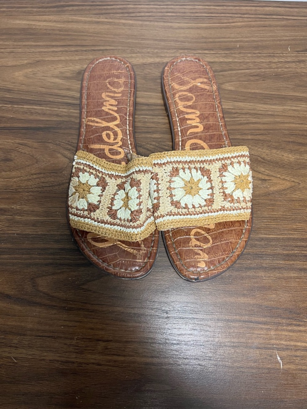 Sam Edelman Woven Crochet Slide Sandal in Brown and Cream - Picture 4 of 8